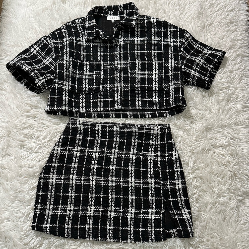 Black and White Plaid Two-Piece Set
